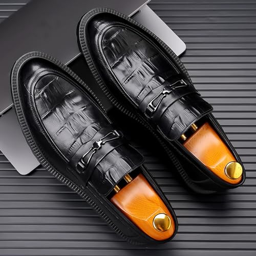Men's Classic Leather Print Chunky Low Heel Loafers Retro Round Toe Comfortable Lightweight Lug Sole Platform Anti-Slip Low-Top Slip-Ons Business Dress Shoes for Office Party Walking Formal3
