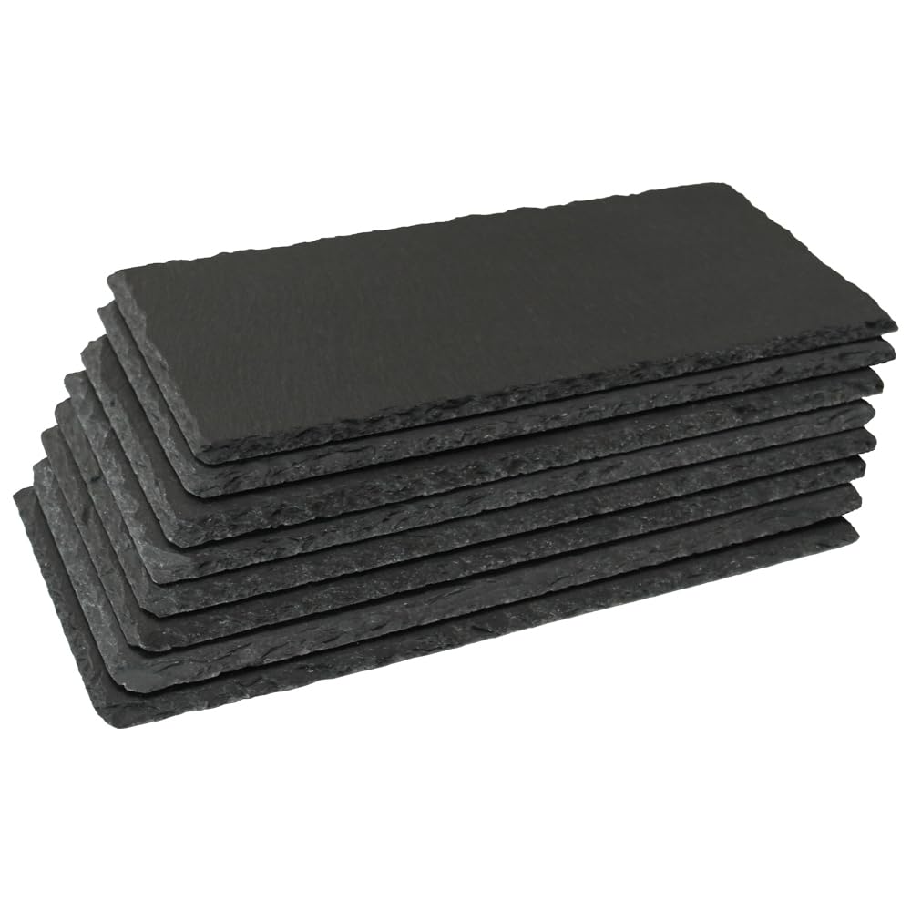 Lingluox 12"x5.5" 8 Pack Black Slate Cheese Board with Natural Edge for Kitchen,Slate Plates Blank Charcuterie Stone Plates for Cake Fruit Meat Appetizers Dried Fruits Display Chalkboard
