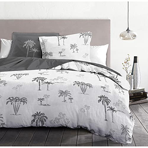 Home Linge Passion 3-Piece Bedding Set 240 x 260 cm 100% Cotton 57 Thread Count, White and Grey, 240x260cm - Image 3
