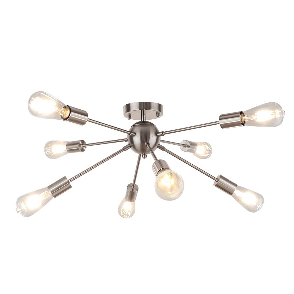 LynPon Modern Sputnik Plafoniera 8-Luce Nichel Lampada Argento Lampadario Camera da Letto Cromo illuminazione per soggiorno Cucina Bar Ristorante