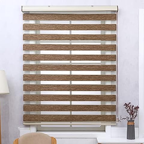 Custom Blackout Window Shades Zebra Blinds,Dark brown Day and Night Zebra Roller Blind,Double Fabric Translucent or Blackout Vision Curtains,for Window and Door,Easy to Install (100x200cm/39x79in) Cover