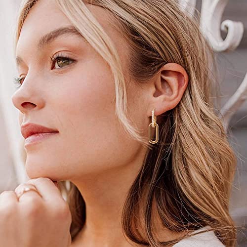 LILIE&WHITE Pave Cubic Zircon Convertible Link Earrings For Women 14K Gold Hoop Earrings For Women Paperclip Link Chain Jewelry Drop Dangle Earrings set for women Rectangle Earrings2
