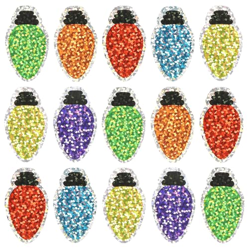 480Pcs Small Christmas Stickers Laser Light Bulb Winter Stickers Xmas Waterproof Self-Adhesive Decals for Envelopes Seal Craft Card Water Bottle Decor Party Supplies 6 Colors (Bulb)