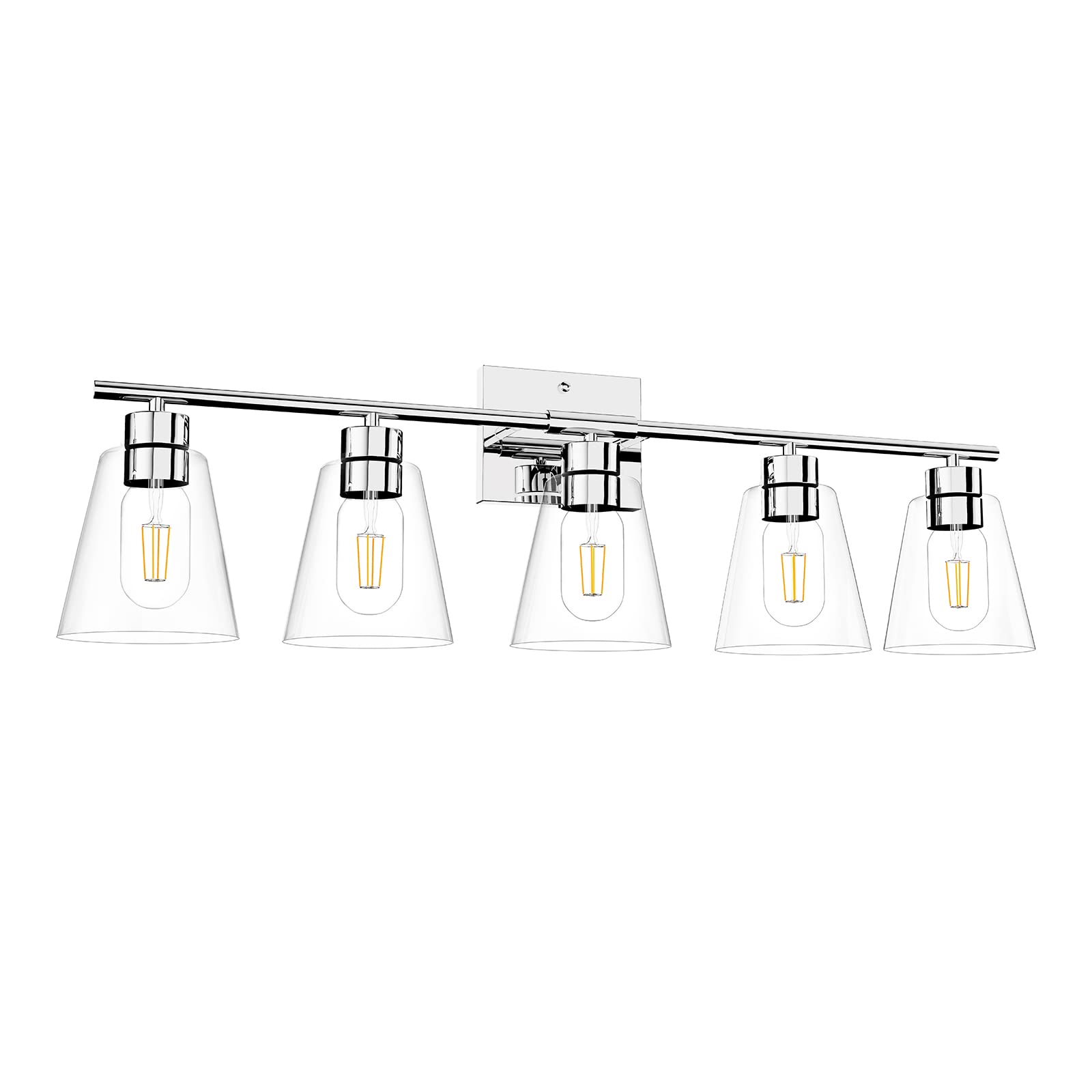 Cloud Fire Bathroom Vanity Light Fixtures Chrome, 5-Light Bathroom Light Fixtures Over Mirror with Clear Glass Shade, E26 Vanity Light Wall Sconce for Bedroom Hallway Farmhouse