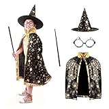Anzmtosn Unisex Kids Party Fancy Dress Witch Wizard Costume Cloak And Cape With Wand Hat Set for Kids, Boys, Girls, Toddlers Role Play Dress Up, School Classroom Stage Performance, Halloween