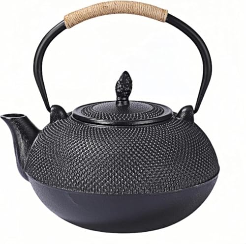 Riazdiw鉄製ティーポット、IHクッキングヒーター対応、直火対応、鋳鉄製、伝統工芸、カボチャ型、オフィス、キッチン、レストランに最適、ストレーナー付きティーポット (1800ML)