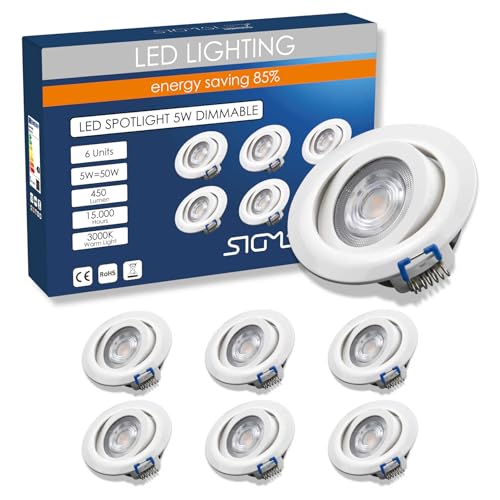 6 Faretti Led per Cartongesso 5W Dimmerabili 450lm Spot a Luce Calda 3000K Cucina Casa Led Soffitto per Interno 220V-240V AC Faretto con Foro àò70-80mm incasso