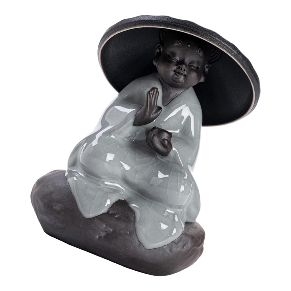 Filtro Tè Multifunzionale Design Classico Infusore in Ceramica Nero Statua Buddha Staccabile e Infusione Tè Sfuso per Decorazioni Casa
