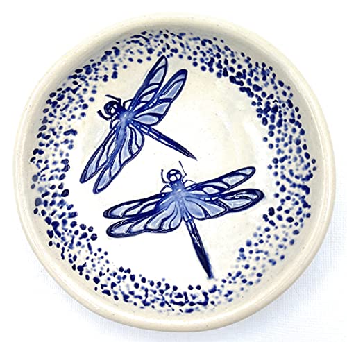 B JANECKA Blue Dragonfly Soap Dish or Ring Tray, Handmade in USA, Pottery 9th Anniversary