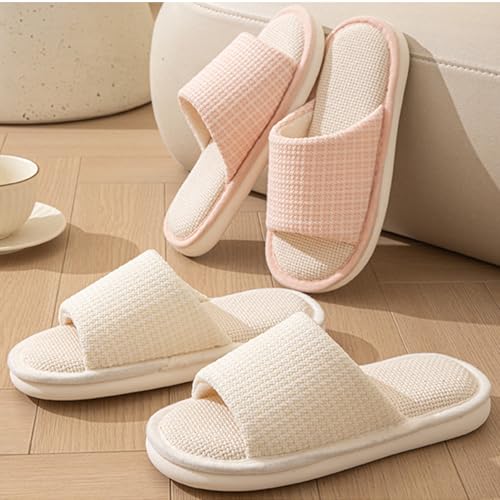 Women's Linen Slippers Cloth Slippers Soft Thick Soled Slippers Open Toe Slip On Bedroom Shoes With Memory Foam4
