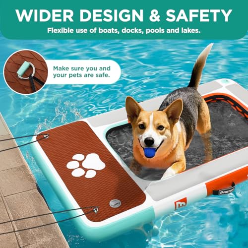 FBSPORT Hunde wasserspielzeug,Pool Rampe für Hunde,Pool Dock Hund,Hundeschwimmplattform, Aufblasbare Hundeschwimminsel für Pool, Seen, Boote und Meer, rutschfeste Eva-Schwimmdock