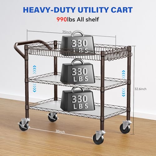 YNN-Rolling-Carts-with-Wheels-3-Tier-Rolling-Cart-with-990lbs-Capacity-3-Heavy-Duty-NSF-Kitchen-Cart-Chrome-Trolley-Carts-Wire-Shelving-Bar-Storage-Carts-for-Kitchen-Office-OutdoorServing YNN Rolling Carts with Wheels 3 Tier Rolling Cart with 990lbs Capacity 3 Heavy Duty NSF Kitchen Cart Chrome Trolley Carts Wire Shelving Bar Storage Carts for Kitchen Office OutdoorServing