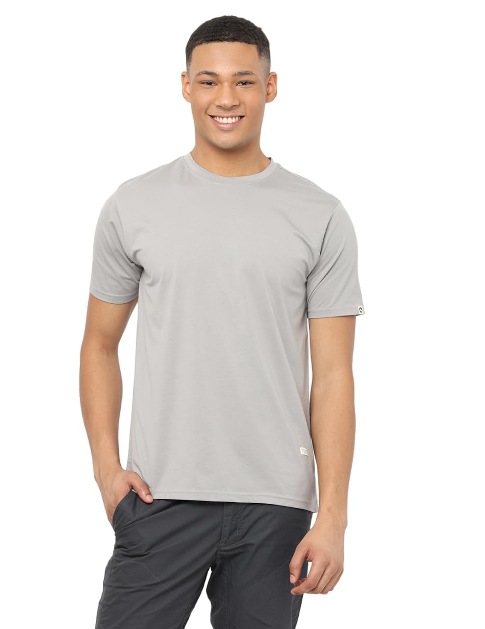 Nektar Light Grey Ultra Soft Premium Single Jersey 4 Way Stretch Solid Crew Neck Outdoor Tshirt