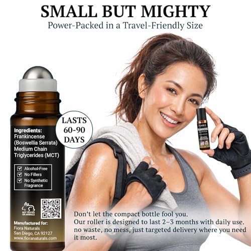 Image of Frankincense Roll On - Pre-Diluted Frankincense Oil Essential Oil for Joints, Muscles & Skin Care, Aromatherapy Roller, Frankincense Roller Ball, Fast Absorbing Formula by Fiora Naturals