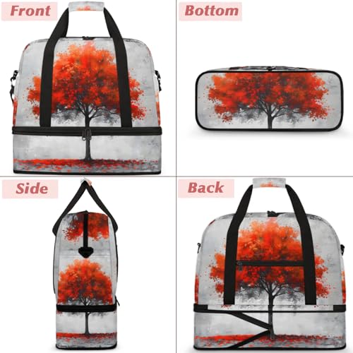 Large Weekender Overnight Bags Landscape Tree Red Travel Duffel Bag for Women Men Gym Bag With Shoe Compartment Foldie Travel Tote Bag Carry On Personal Item Bag for Travel Gym Sports3