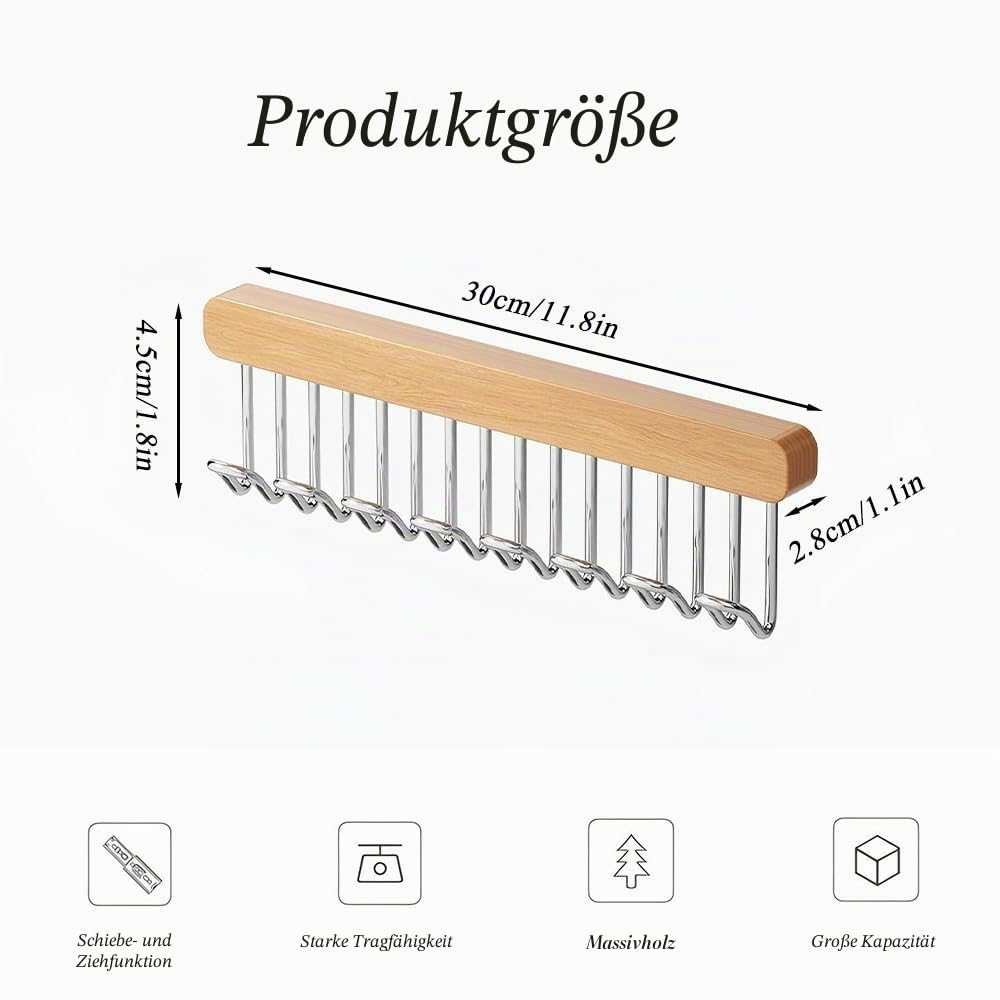 Set mit 2 Holzhaken für Kleiderschrank, Holzhaken für Tanktops und BHs, wirtschaftliche Wandhaken für Mäntel, Wandorganizer mit Haken für Krawatte, Gürtel, Schal