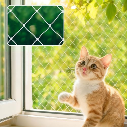 Afenau Katzennetz für Balkon, 10×3 M Balkonnetz für Katzen mit Edelstahlhaken, Kabelbinder und Wandanker, Nylon Katzennetz Balkon Ohne Bohren,...