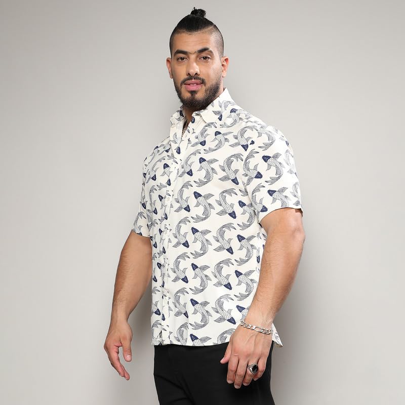 Image of Instafab Plus Men's Shirt for Casual Wear | Spread Collar | Short Sleeve | Button Closure | Plus-Size Fit | Cotton Shirt Crafted with Comfort Fit for Everyday Wear