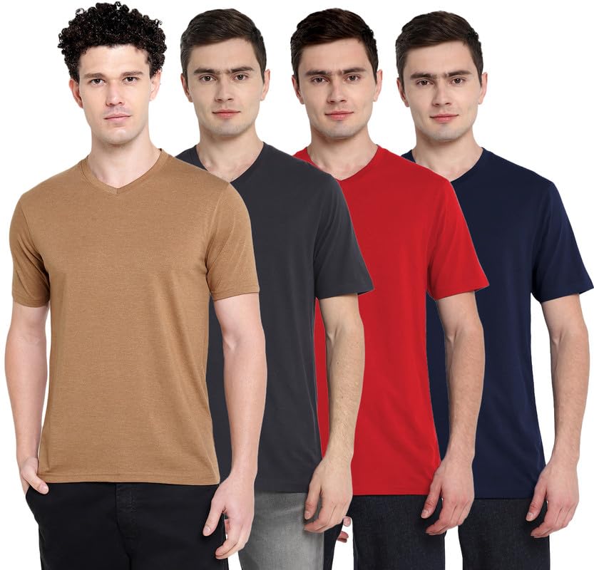 american crew Men's Solid Regular Fit Half Sleeve V-Neck T-Shirt (Combo Pack of 4 Comfy T-Shirts)-picture-14