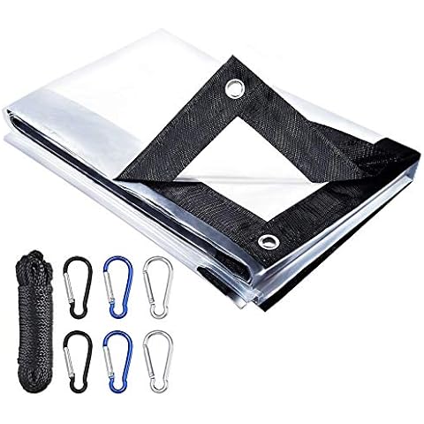 Wilxaw Tarpaulin Cover Waterproof 3 X 2M, Tarp Cover Sheet Heavy Duty, Clear Tarpaulin Waterproof Heavy Duty Tarpaulin with 6Pcs Carabiners & 5M Rope Cover, Great for Garden Canopy Balcony Tent Cover