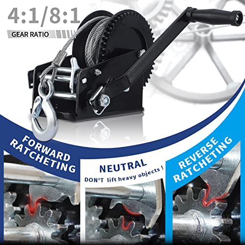 SPARKWHIZ Hand Winch Boat Trailer Winch 3500 lbs Heavy Duty Hook with 9.5m (31ft) Steel Cable Trailer Winch, Two Way Ratchet Manual Winch for Trailers Truck ATV Boat - Image 3