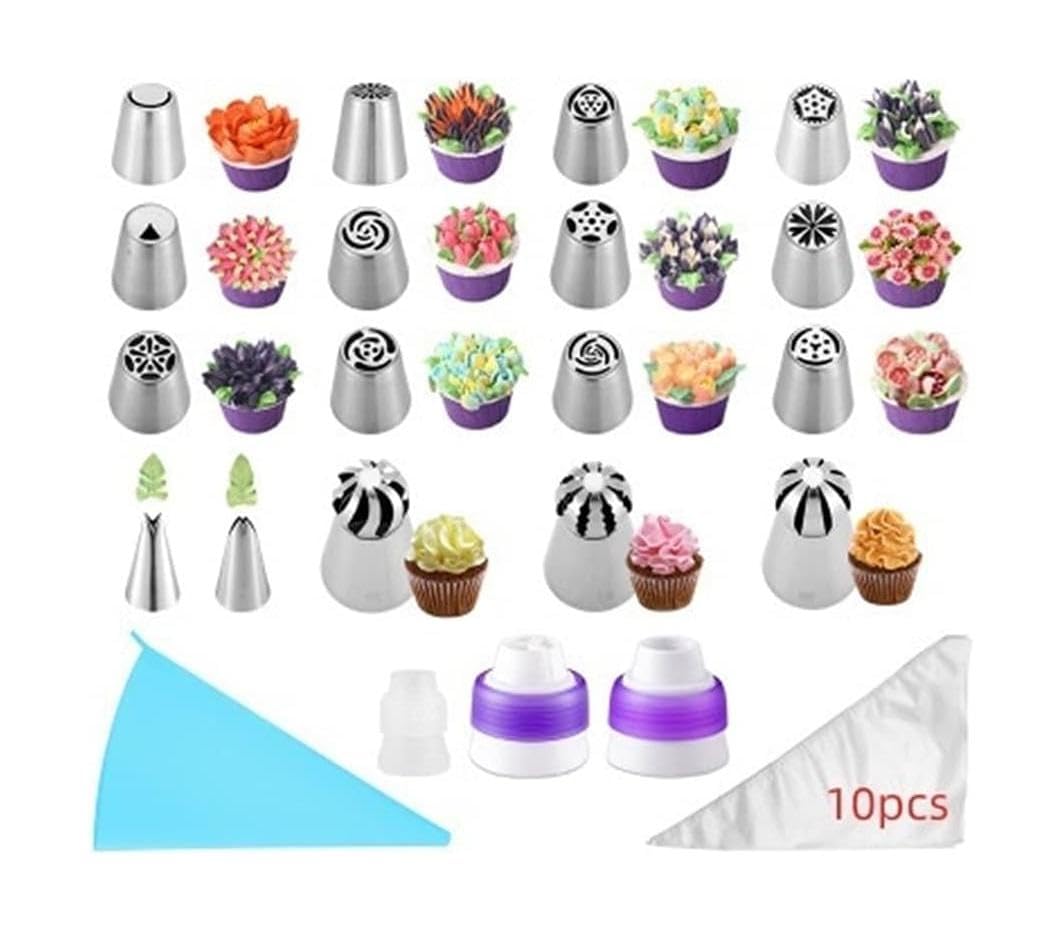 Douilles à Pâtisserie Embouts de tuyauterie en acier inoxydable, 31 pièces, Kit de fournitures de décoration de gâteaux, buses de tuyauterie, ensemble de buses de gâteau en forme de fleur gâteau