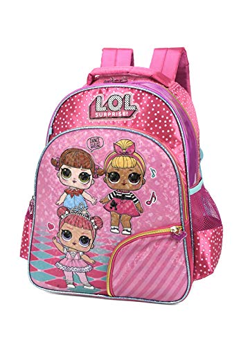 MOCHILA ESCOLAR FEMININA BONECA LOL SURPRISE ORIGINAL LUXCEL 34601 ROSA