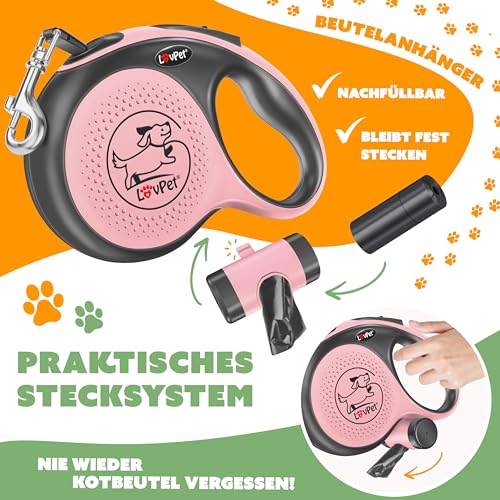 LOVPET® Hunde Rollleine 5m | Hundeleine für kleine & große Hunde 50kg | Ausziehbare Leine ergonomischer & Rutschfester Griff | Joggingleine 360° Leinenverlängerung | Laufleine Reflektierenden Maschen
