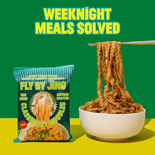 Image of FLYBYJING Classic Soy Noodles - Sun-Dried Asian Instant Noodles with Sichuan Soy Scallion Sauce - Ready in 6 Minutes - Premium Non-Fried Vegan Noodle, 12g Protein, Non-GMO (Pack of 6)
