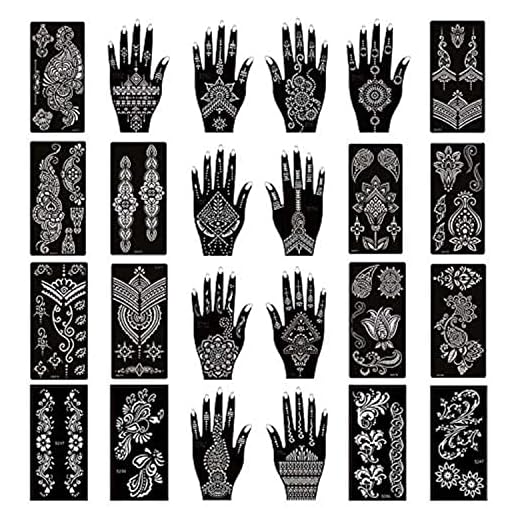 Xmasir Pack of 24 Sheets Henna Tattoo Stencil Kit/Temporary Tattoo Templates,Self-Adhesive Indian Arabian Tattoo Sticker for Body Paint New Designs