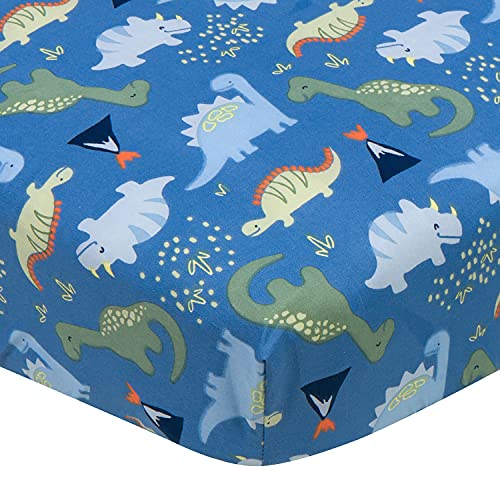Image of Gerber Baby Boys Girls Neutral Newborn Infant Baby Toddler Nursery 100% Cotton Fitted Bedding Crib Sheet, Dino Blue, 28 inch x 52