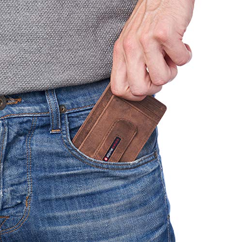 Image of Alpine Swiss RFID Dermot Money Clip Front Pocket Wallet For Men Leather Hampton Collection Nubuck Tan