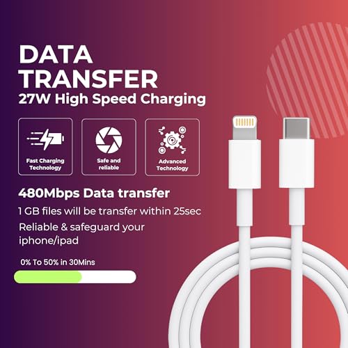 Image of AINE PD 3.0 Cable 3.3FT Power Delivery Fast Charging Cable Compatible With iPhone 14 13 12 11 Pro Max X XS XR 8 7 6s Plus SE|Original Charging Speed,White