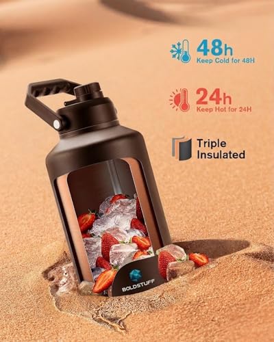 Image of 2 liters Water Bottle Insulated Stainless Steel | Large Sports Thermos 6 Hours Hot & Cold Water | Thermosteel Bottle for Gym, Travel, Office & Outdoor | Anti-Slip Base,Carry Handles, Black