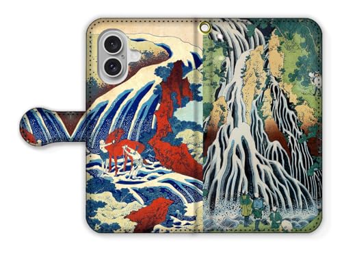 手帳型 iPhone17互換 スマホケース 【日本の名画】 葛飾北斎 諸国滝廻り ☆浮世絵☆ 北斎 滝 絵画 芸術 アート art (和州吉野義経馬洗滝 下野黒髪山きりふりの滝)