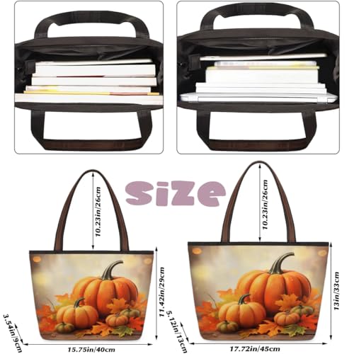 Large Tote Bag For Women Fall Maple Pumpkin Work Cloth Bags With Zipper Reusable Grocery Hand Bags Casual Travel Overnight Tote Purses Fit Travel,Work, Vacation,Beach, Shopping,Gifts2