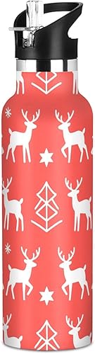 Merry Christmas White Snowflakes Elk Leakproof and BPA Free Kids' Metal Water Bottle with Straw Lid Double Wall Vacuum Insulated Bottles for Travel, disponible en Yaxa Colombia
