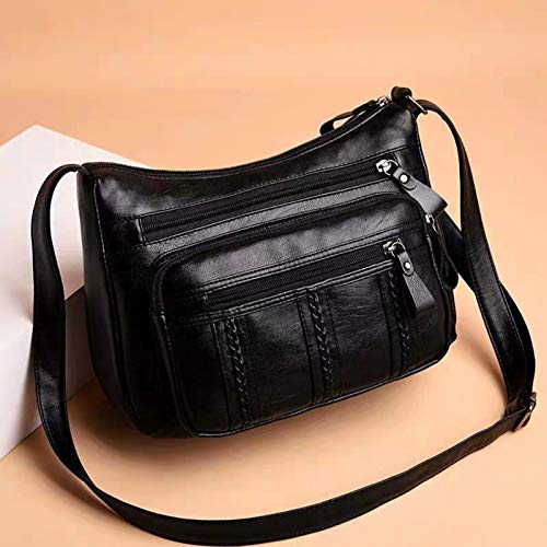 Vicfone Bolsa de Ombro Feminina Couro PU Multi Zíper Bolso Alça Ajustável Bolsa Senhora Casual Crossbody