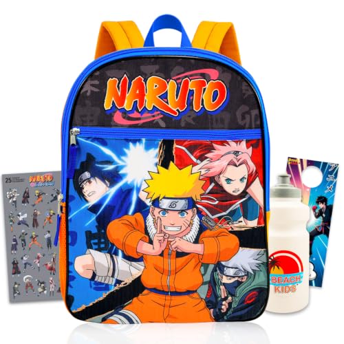 Naruto Backpack for Kids - Bundle with 16 Anime Backpack for Kids Plus Stickers Water Bottle More | Naruto School Bag Set for Boys
