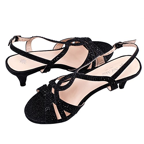 Sol Mia Wedding Shoes Comfortable Low Heel Dress Glitter Bridesmaid Prom Designer Slingback Sandal - Image 4