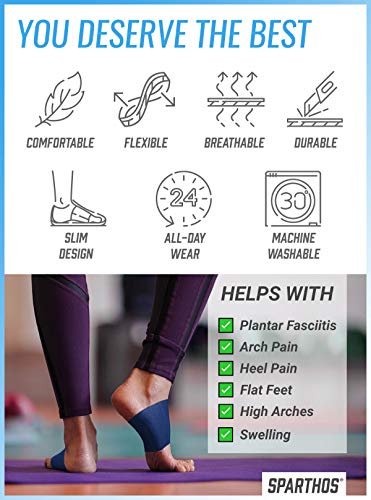 Image of Sparthos Arch Compression Sleeve - Plantar Fasciitis Support Brace - Foot Feet Brace, Ankle Pain Relief, Night Splint - Achilles Tendon Massager Flat Heel Wrap - for Men and Women (Blue-XL)