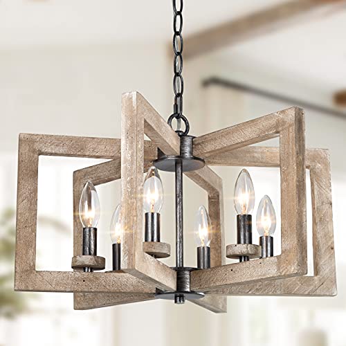 Farmhouse Chandelier for Dining Room, 6-Light Farmhouse Light Fixture for Kitchen Island, 20" Dia