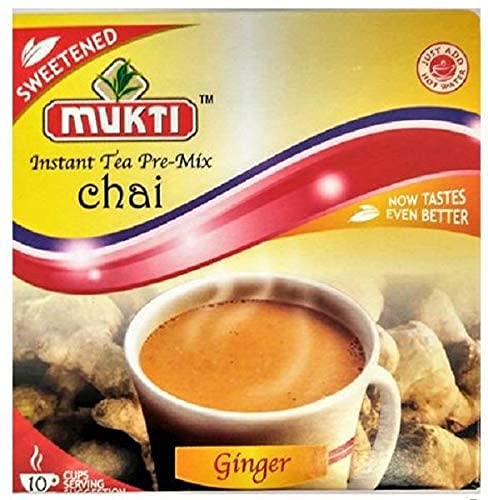 MuktiInstant Sweetened Ginger Tea Mix | Easy to Use | Delicious Speciality Chai | Organic & Natural Spices | Health Benefits | Lovely Hot Drink | 50 Sachets (Pack of 5)