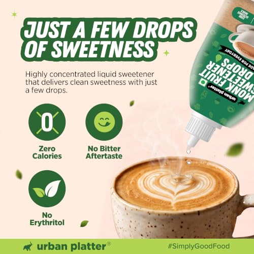 Image of Urban Platter Monk Fruit Sweetener Drops, 15ml (Zero Calorie | No Erythritol | No Bitter Aftertaste | For Tea, Coffee & Beverages)
