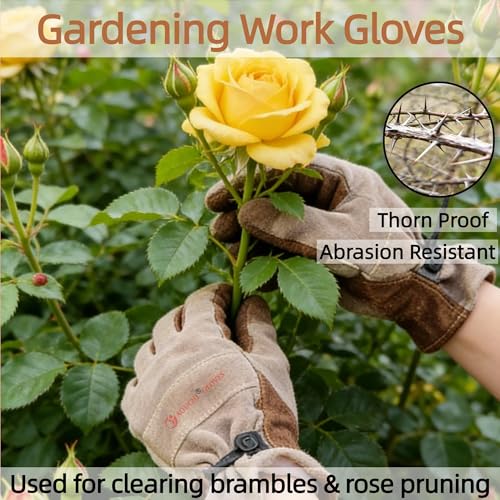 AOUCHI Robuste Leder-Arbeitshandschuhe für Herren & Frauen - Hitzebeständig & dornenfest für Einsätze wie Garten, Schweißen, Bau, Kettensäge | Mit Baumwollfutter und rutschfestem Griff