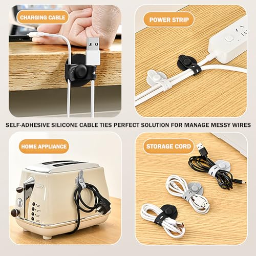 13PCS Cable Management Under Desk Straps Adjustable Self-Adhesive Silicone Cable Ties Reusable Desk Wire Organizer Heavy-Duty Cord Holder Under Table for Office Home TV PC (White) miniatura 3