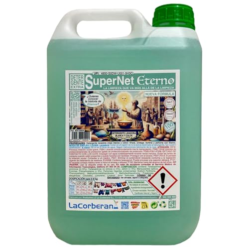 La Corberana Detergente Ropa Liquido Profesional 5L | SuperNet Eterno Quita Manchas Para Ropa y Jabon Liquido Lavadora Extra Concentrado Para Ropa Blanca y de Color | Natural Vegano (1)