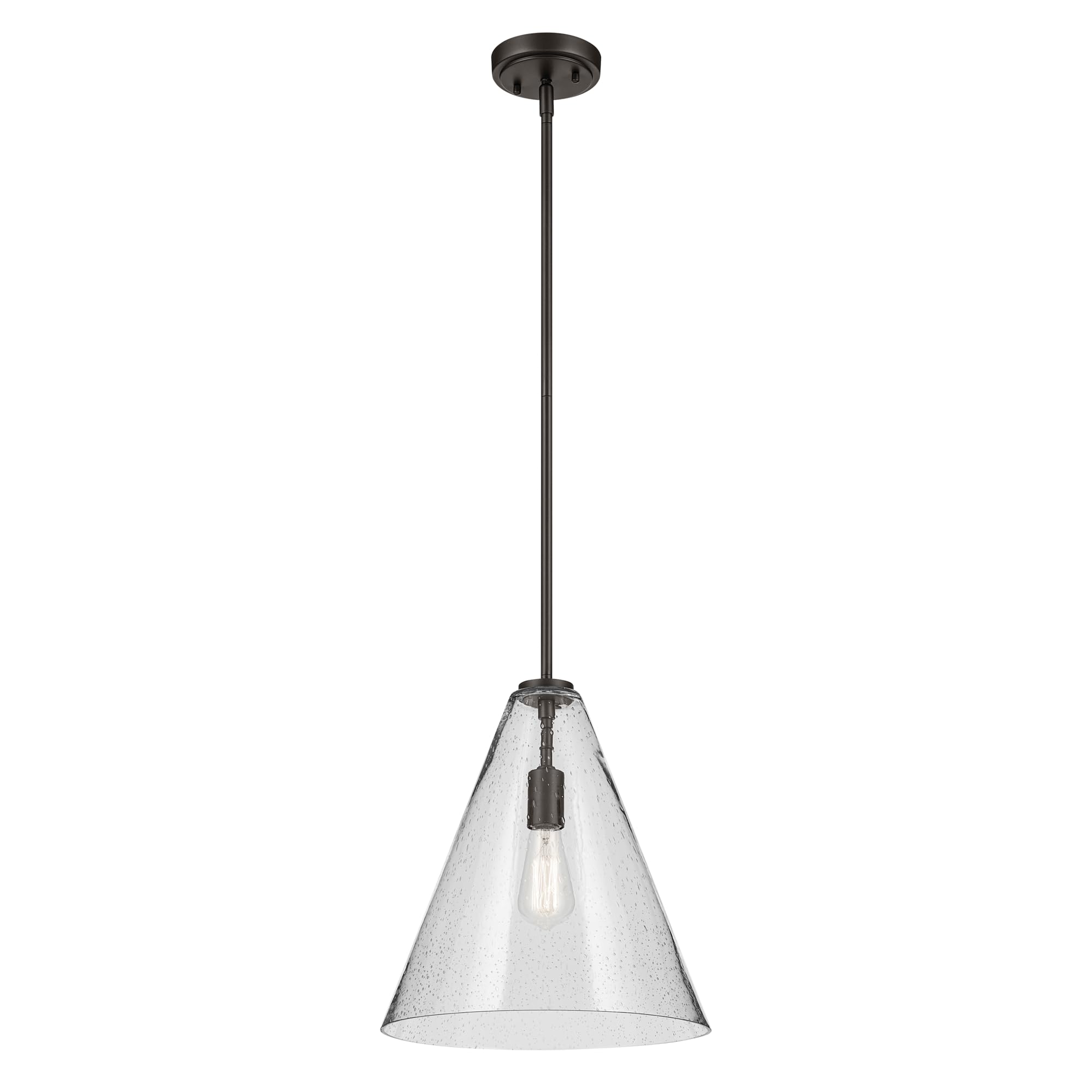 Everly 15.5" 1-Light Cone Pendant with Clear Seeded Glass in Olde Bronze, for Kitchen Island, Dining Nook, Bedroom, (15.5" x 14.25") 42200OZCS