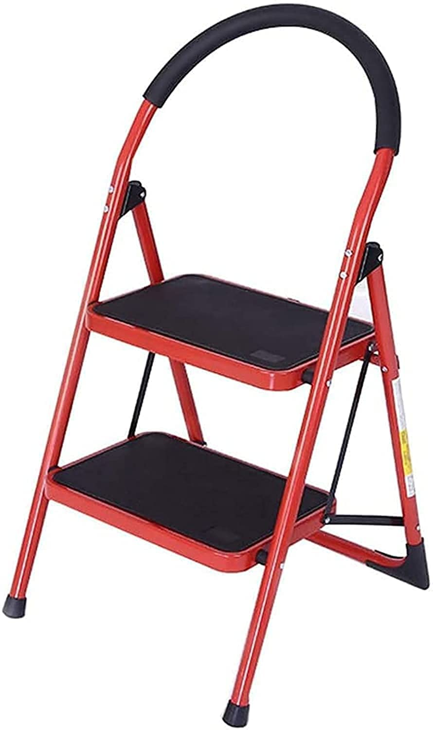 TAMTEK 2 Step Ladder Folding Heavy Duty Steel Ladder 150kg Capacity (90x47x49cm), Rubber Pad Multi-Purpose Portable Ladder for Home, Kitchen, Garden, Office, Warehouse