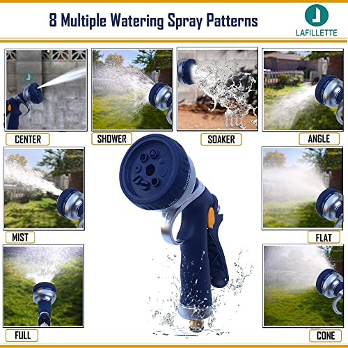 Image of LAFILLETTE Multifunctional High Pressure Foam Water Spray Gun - Garden Hose Nozzle Hand Sprayer, 8 Pattern Metal Watering Nozzle for Car Washing, Garden Watering, Home Cleaning, Pets Washing
